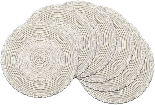Ivory white woven round - white,