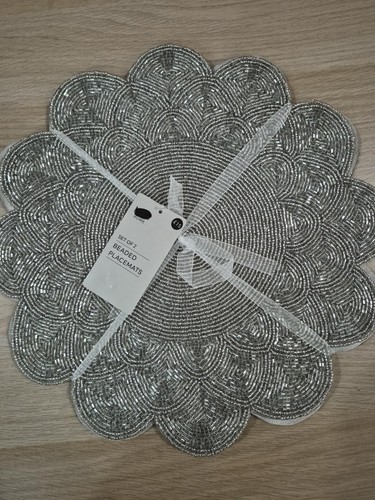 Silver beaded placemats - placemats, set