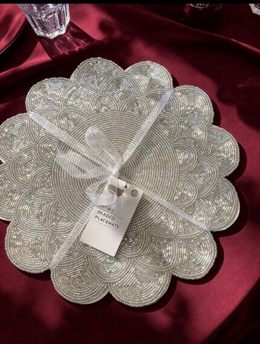 Silver round beaded flower - silver,