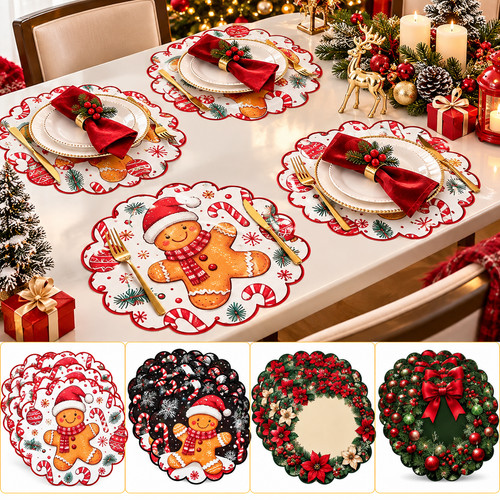 4pcs christmas round placemats - christmas,