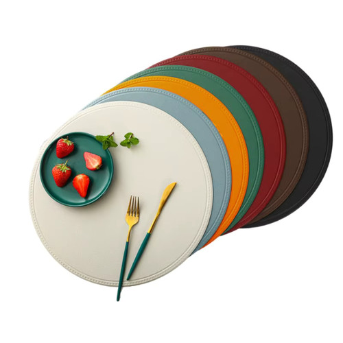 Round faux leather placemats - leather,