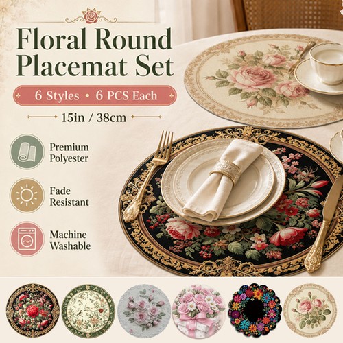6pcs vintage floral - vintage, round